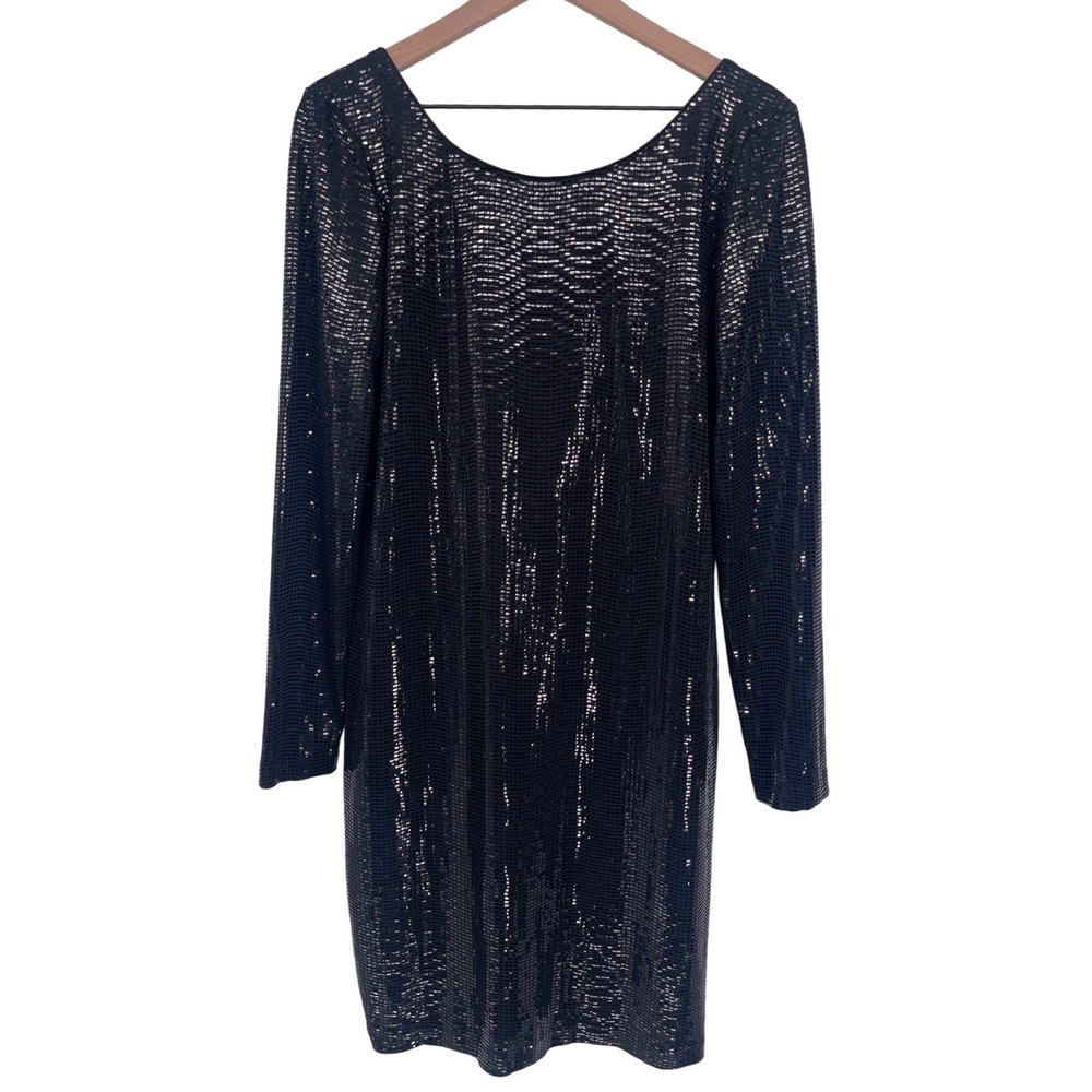 Calvin Klein Sheath Dress Womens 14 Black Sequin Cowl Back CD3A2W3B Party